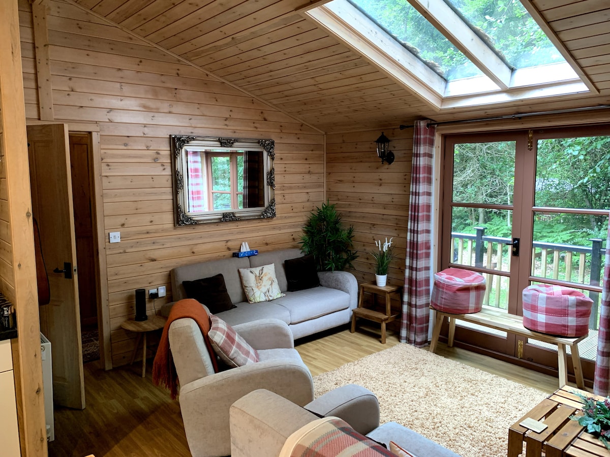 Bright living room with large skylight, ornate mirror and sofas